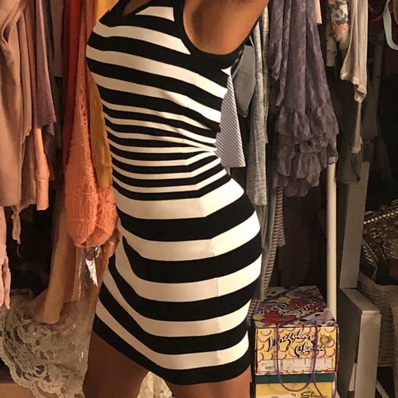fancy N fitted tight lil striped bebe midi dress - Picture 3 of 3